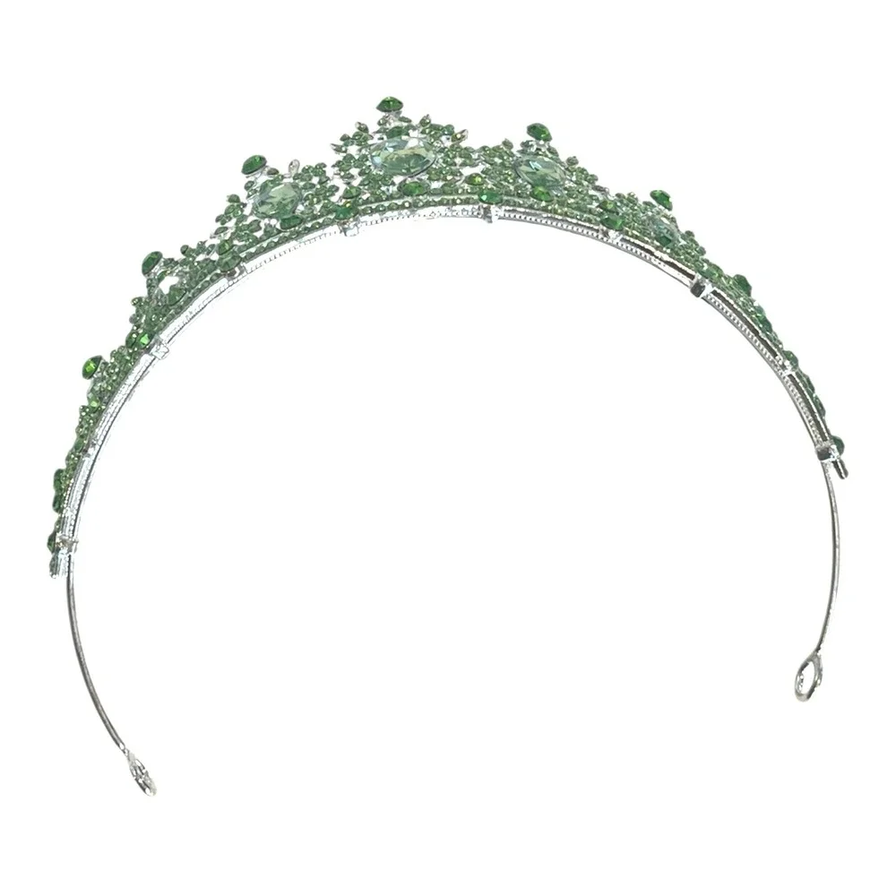 New Beautiful Silver Tone Green Rhinestone Tiara Crown Queen Pageant Birthday